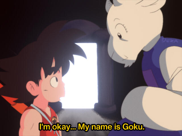 Goku from Dragon Ball and Toriel from Undertale drawn in the style of the Dragon Ball anime